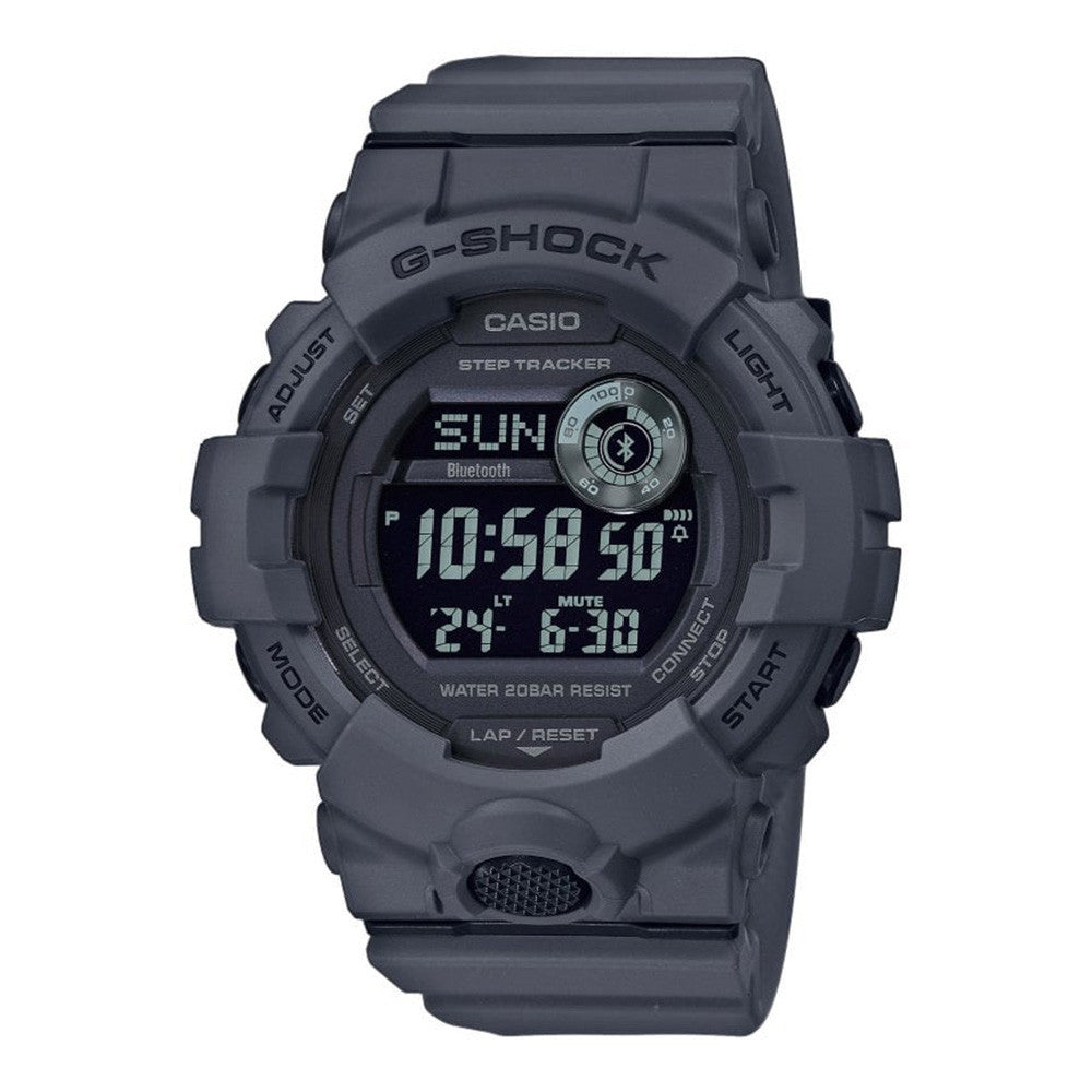 Montre numérique connectée G-SHOCK GBD-800 de Casio avec cadran en verre minéral, bracelet en résine, fonctionnalités de synchronisation Bluetooth, calendrier automatique, heure universelle,