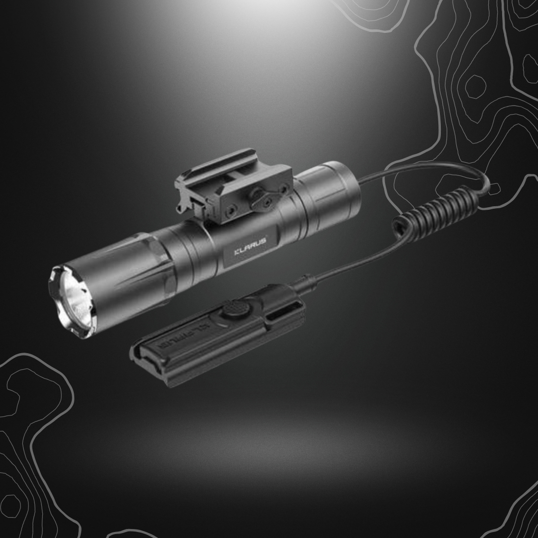 Lampe torche rechargeable Klarus GL4 de 3300 Lumens avec fixation Picatinny, compatible avec holster rigide rotatif et adaptateur MIL STD 1913