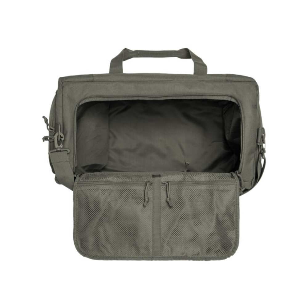 Sac de transport robuste 45L Transall par A10 Equipment, fabriqué en tissu polyester résistant, avec options de portage à main ou à l'épaule et plusieurs poches zippées.