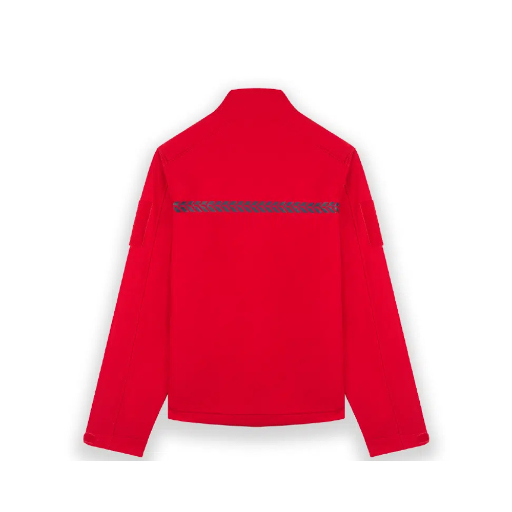 Softshell de sécurité incendie GK Safetek en rouge avec bande anthracite, confortable, fonctionnel et conforme aux normes