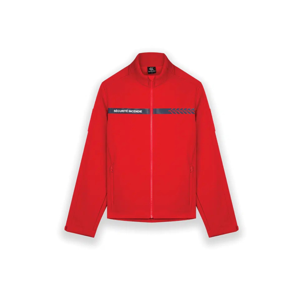 Sweat de sécurité incendie rouge, marque GK SAFETEK, avec bande anthracite et marquage visible 'SÉCURITÉ INCENDIE' pour une identification rapide.