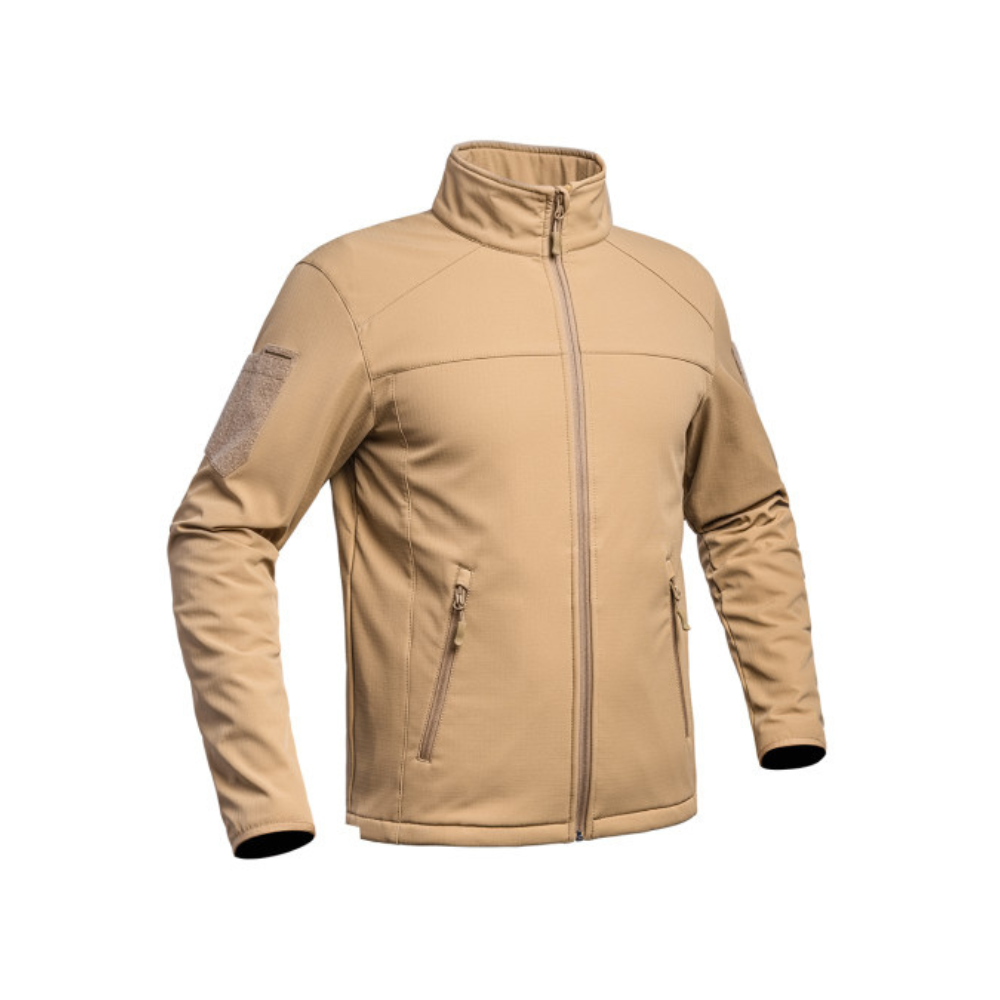 Veste Softshell Fighter Tan de A10 Equipment, vêtement militaire résistant et fonctionnel avec technologie SOFT-SHELL 3 LAYERS et tissu Ripstop 5.0