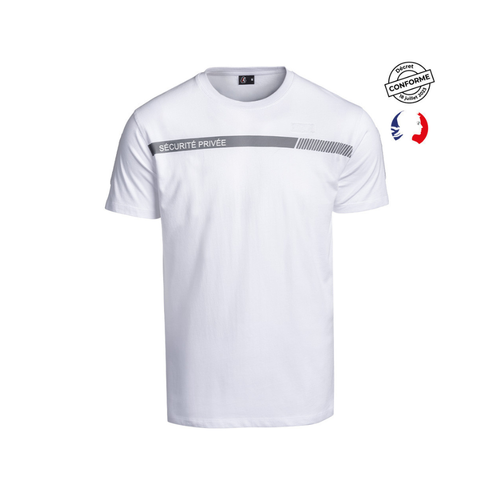 Alt tag pour T-shirt Sécurité Privée Sécu-One Blanc de A10 Equipment, vêtement résistant et fonctionnel pour professionnels de la sécurité