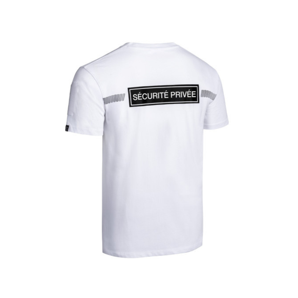 Alt tag pour un t-shirt blanc Sécu-One pour la sécurité privée, offrant résistance, ergonomie, fonctionnalité et technicité, vendu par A10 Equipment.