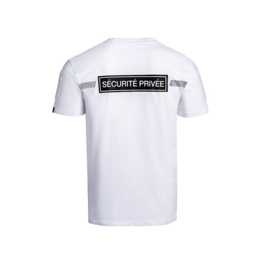 Blanc T-shirt SÉCU-ONE pour sécurité privée par A10 Equipment, résistant et ergonomique avec marquage rétro-réfléchissant