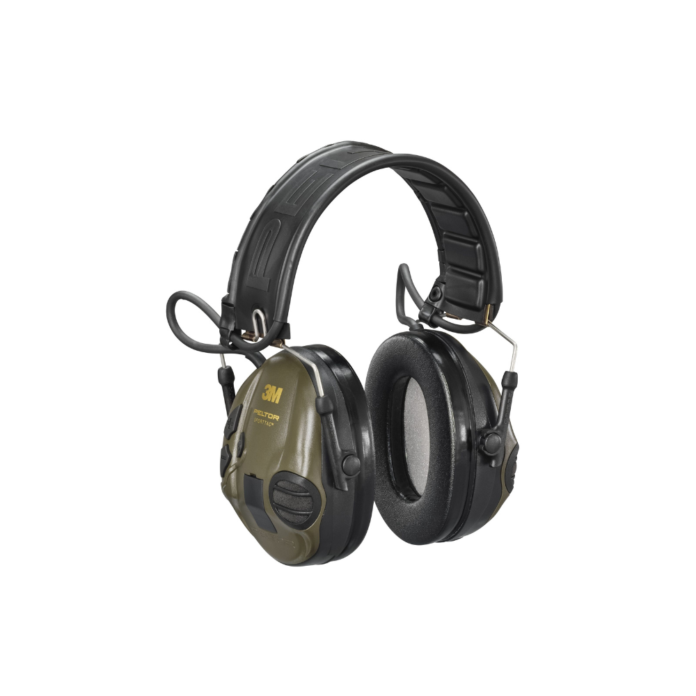 3M PELTOR SportTac casque anti-bruit vert pour chasse et tir, avec modulation sonore, entrée audio pour radio externe et serre-tête pliable