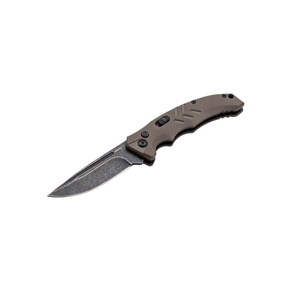 Couteau pliant tactique de qualité Intention II Coyote Böker Plus avec lame en acier D2 et manche en G10 texturé