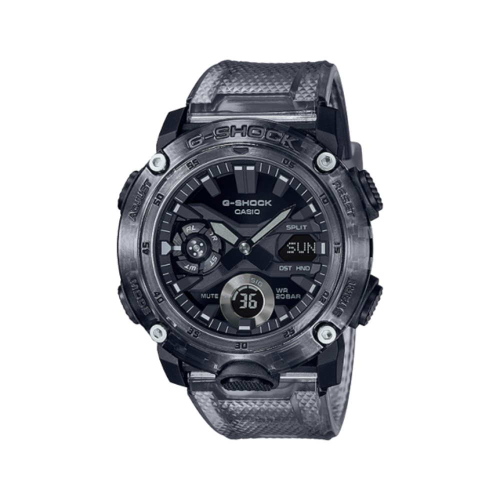 Montre G-Shock GA-2000SKE-8AER Noir Casio avec pièces en résine translucide et boîtier en carbone, modèle sportif de la série Skeleton