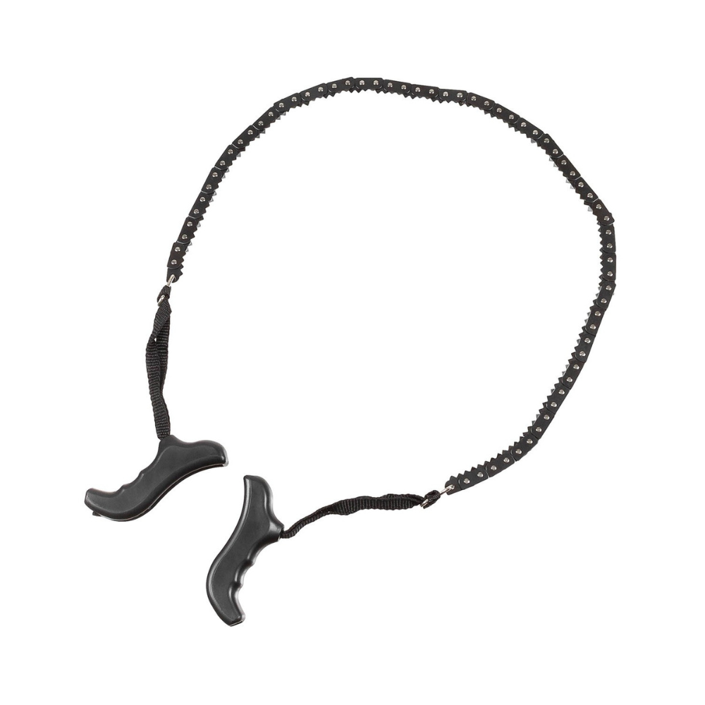 Scie à chaîne MFH de 73cm avec 65 dents, manche ergonomique en plastique, lame durcie et sac de transport inclus