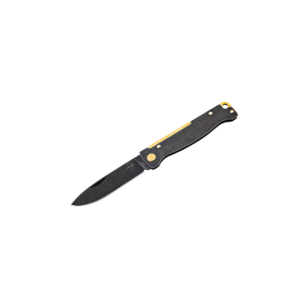 ATLAS Black Stonewash Copper lame 71mm par Boker Plus, lame de 7,2 cm en acier inox 12C27, lame drop point pliante lisse finition noire délavée,