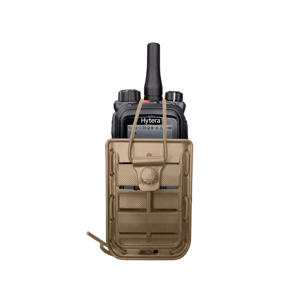 Porte-radio BOUNGY 8BL19 de VEGA-HOLSTER, compatible avec toutes les radios jusqu'à 5,5 cm de largeur, disponible en tan, noir, vert