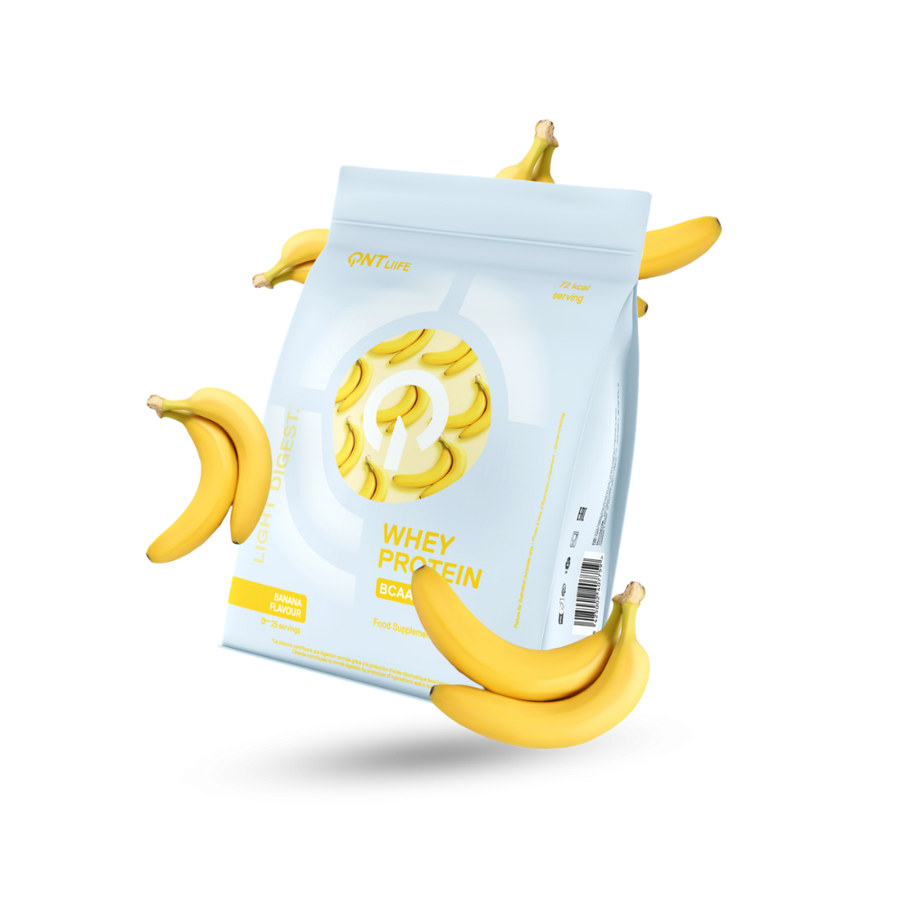 Pot de protéine Whey Light Digest à la banane de QNT pour amélioration de la performance sportive et perte de poids