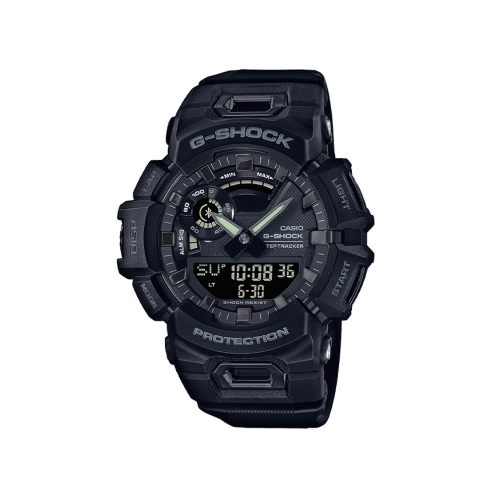 Montre sportive connectée G-SHOCK GBA-900 de CASIO avec cadran en verre minéral et bracelet en résine, fonctionnalités de synchronisation Bluetooth, podomètre, calendrier automatique,