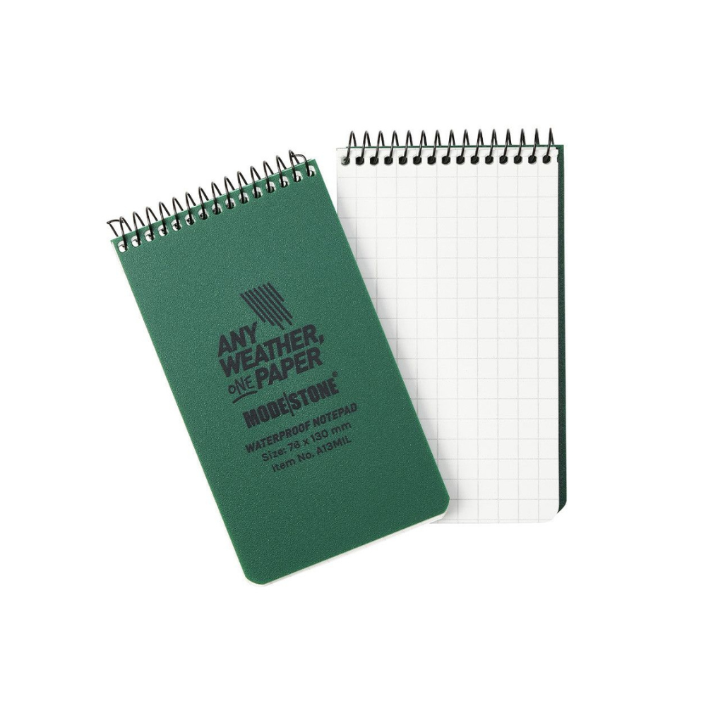 Mode Stone Carnet étanche 100 pages 76x130cm en vert olive, résistant à l'eau, aux déchirures et au feu, pour utilisation en extérieur dans des conditions extrêmes.