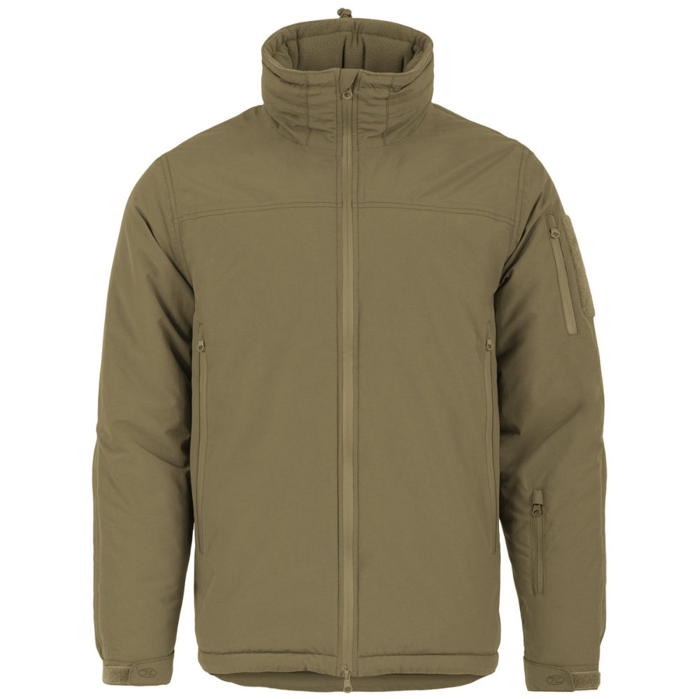 Veste d'hiver Stryker Ranger Green de Highlander, imperméable, coupe-vent et isolante, avec capuche dissimulable et de multiples poches.