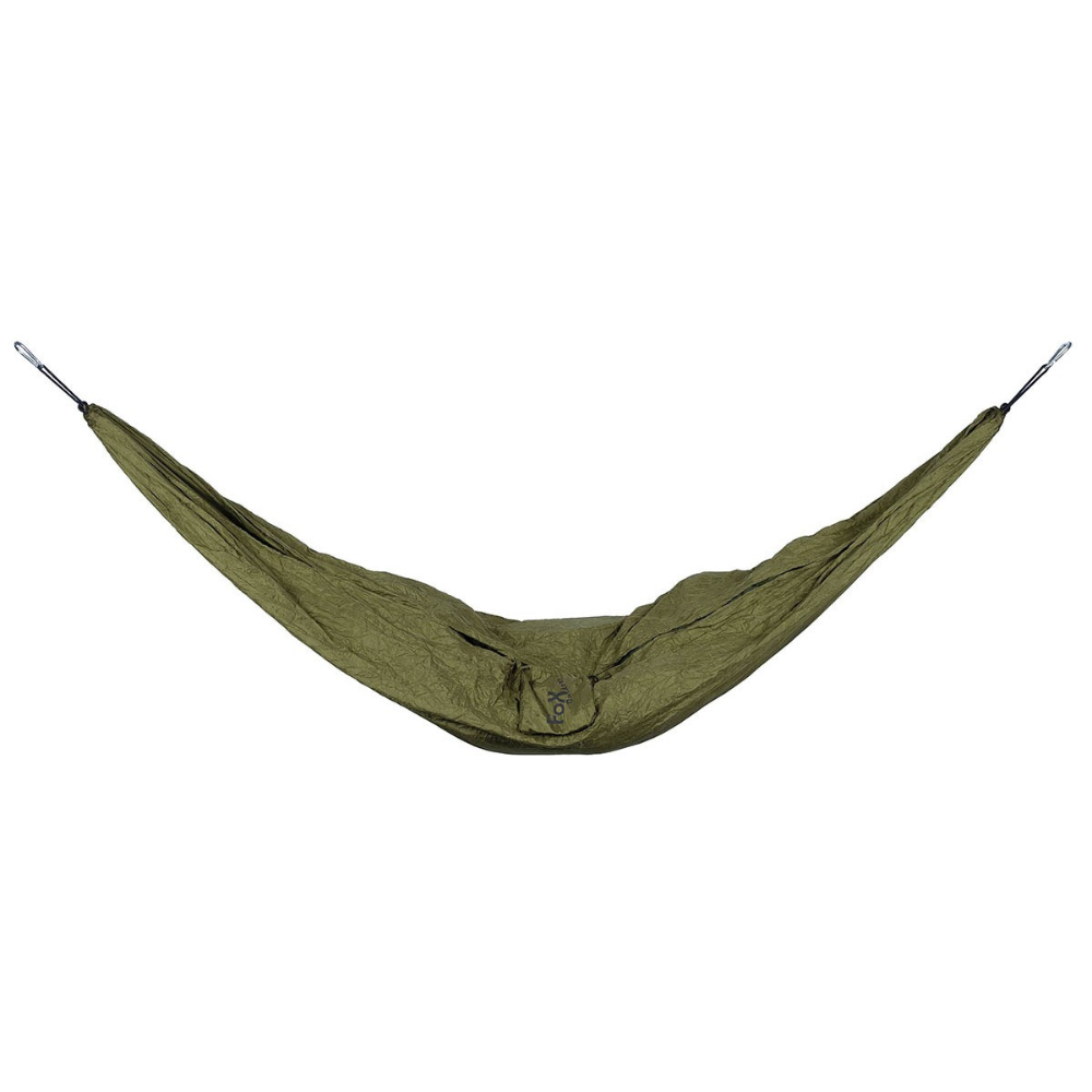 Extra-long hamac light vert olive Fox Outdoor, léger, confortable, facilement transportable avec sac de rangement, poids 550g, dimensions 290x150 cm, matériel 100% polyester