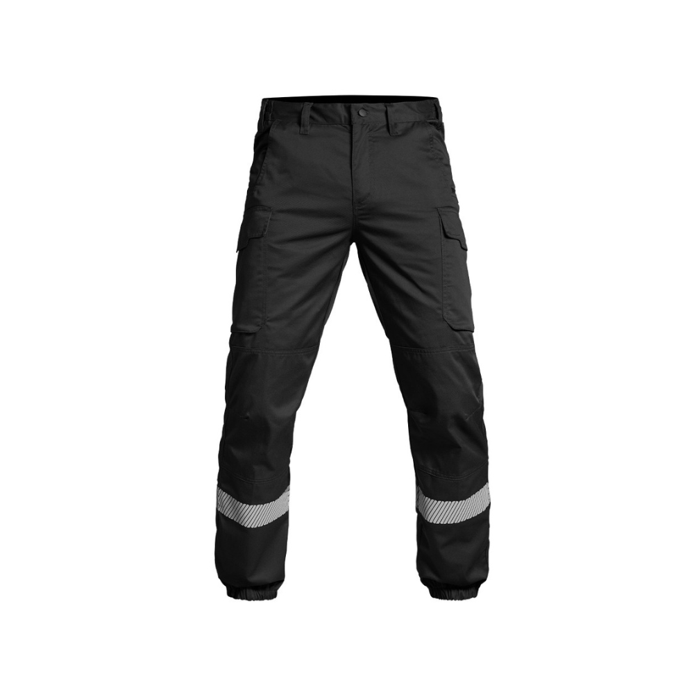 Pantalon Sécurité Privée SÉCU-ONE avec élastique au bas et bandes rétro-réfléchissantes HV-TAPE en noir par A10 Equipment