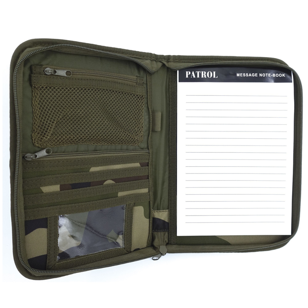Porte-documents OPEX avec bloc A5, poches zippées et emplacements porte-nom et stylo, en polyester enduit PVC