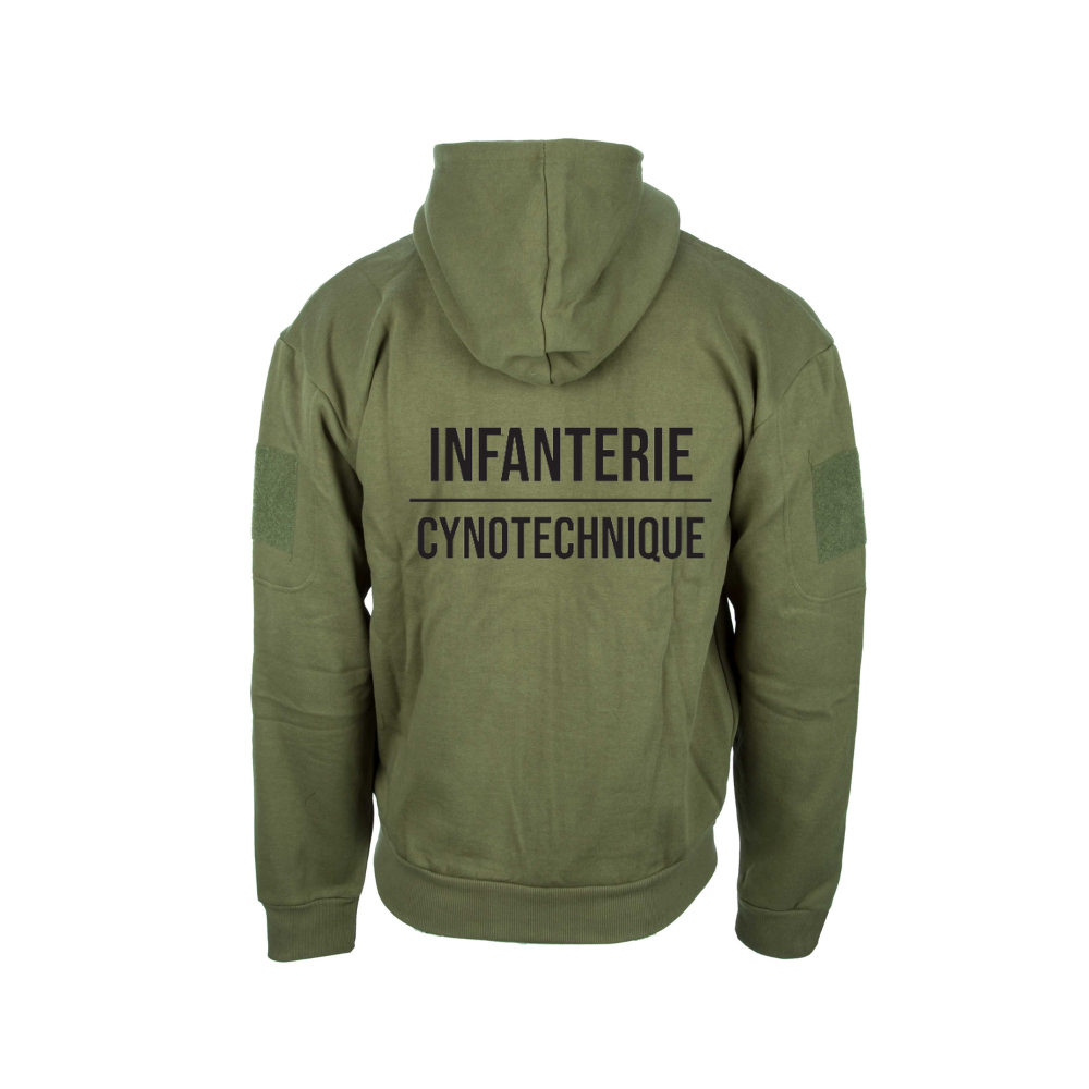 Capuche à fermeture éclair du sweat Infanterie Cynotechnique en coton et polyester avec poches latérales et sur les bras, réservé aux personnels de défense