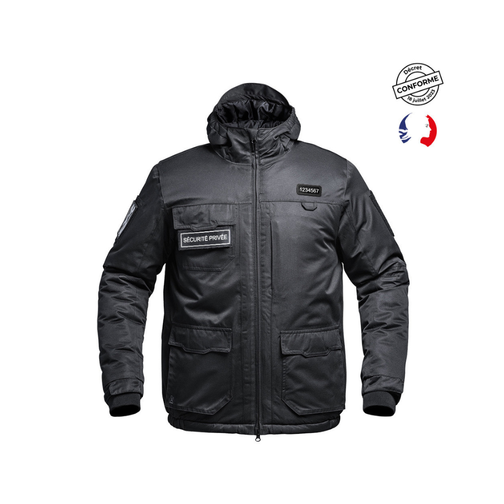Blouson Hardshell SÉCU-ONE WF 150 noir pour sécurité privée avec isolation thermique et coutures étanches par A10 Equipment
