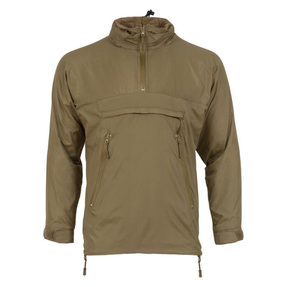Veste imperméable Halo doublée micropolaire Coyote de Highlander, verte, légère et compacte avec capuche repliable et revêtement Teflon antitâche.