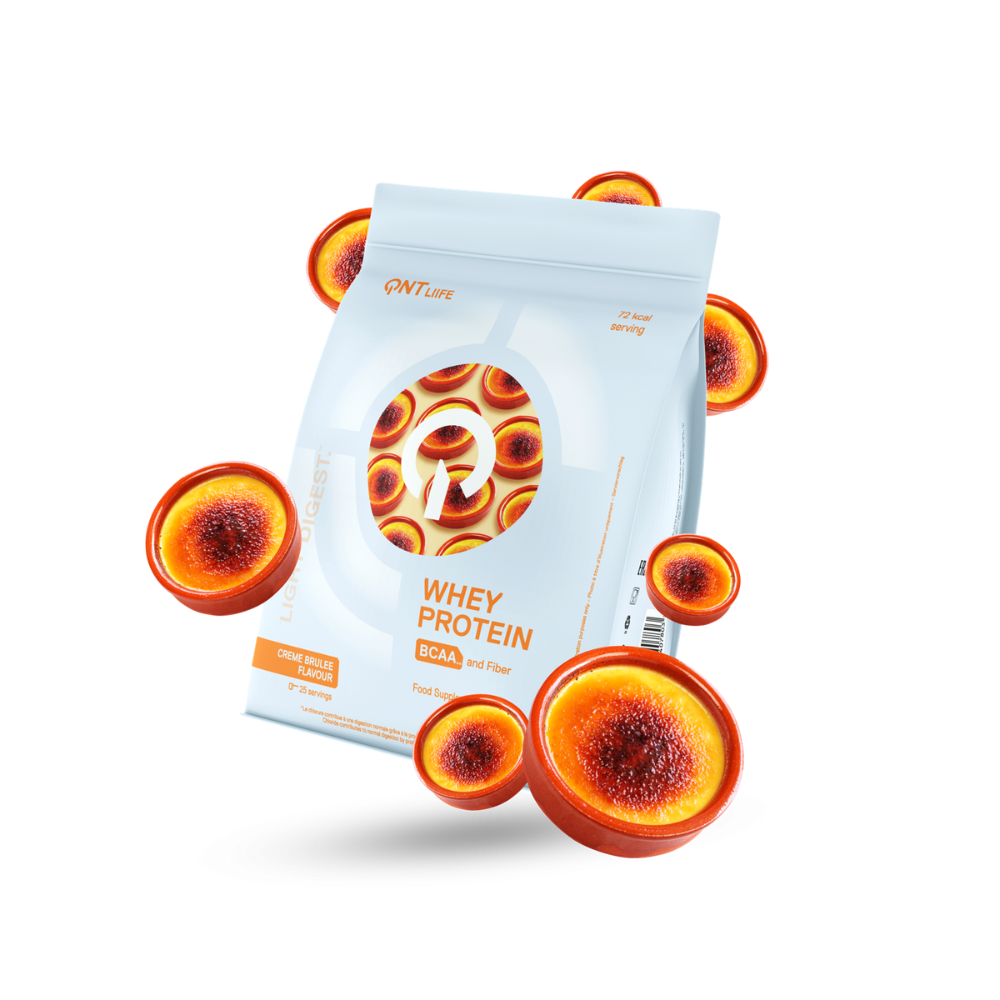 Pot de protéine Whey Light Digest saveur crème brûlée de QNT pour amélioration des performances sportives et perte de poids
