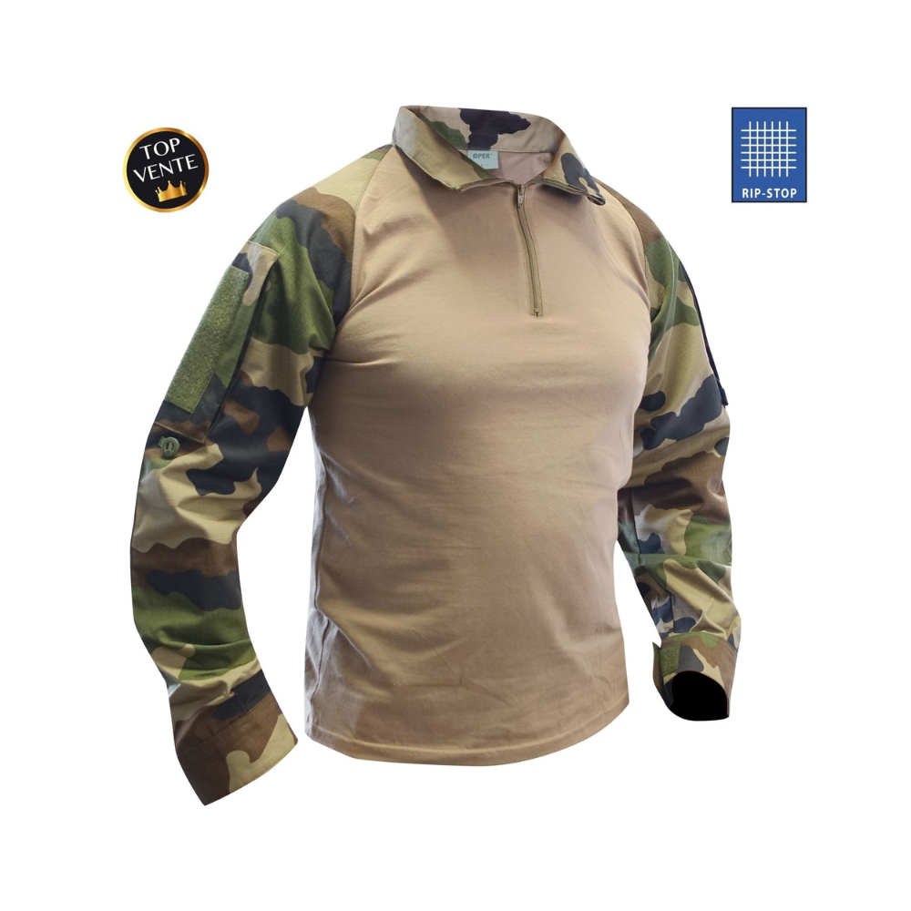 Chemise de combat UBAS en coton Cam CE pour opérations extérieures, avec poches auto-agrippantes et manches ajustables