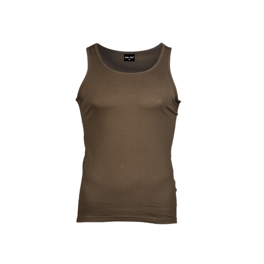 Tank top Mil-Tec en coton vert olive, ajustable et polyvalent, peut être porté comme sous-vêtement ou seul en été