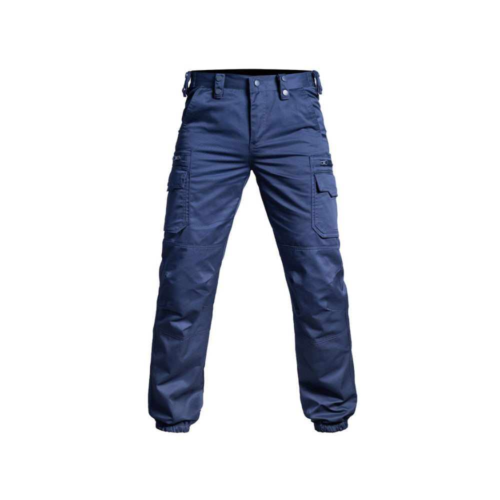 Un pantalon V2 SÉCU-ONE bleu marine avec bas élastique de A10 Equipment, résistant et fonctionnel pour les professionnels de la sécurité