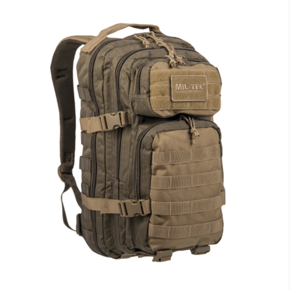 Petit sac à dos US Assault 20L bicolor de Mil-Tec en polyester avec renforcement de dos, diverses fixations-Molle et compartiment pour hydropack