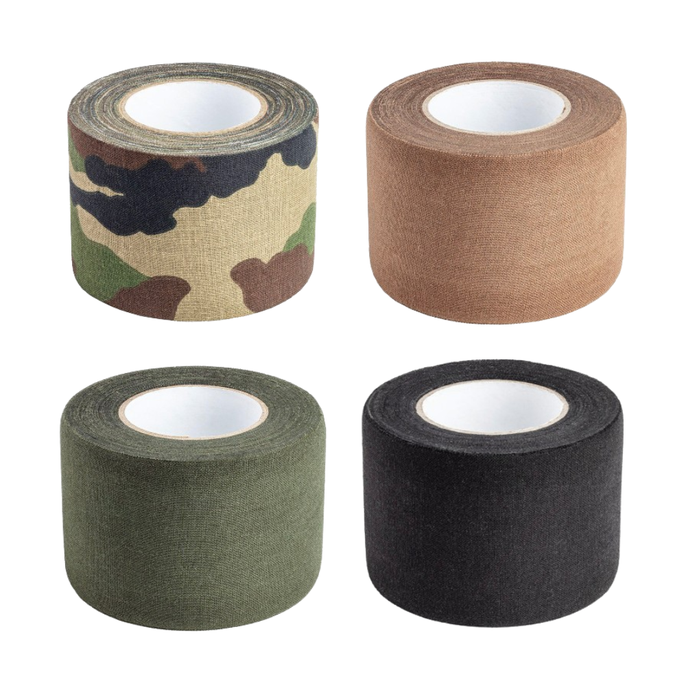 Adhesive tape 5cm x 10cm from A10 Equipment, made of 62% cotton and 38% thermo-fusible adhesive, ideal for camouflage, protection, and repair tasks