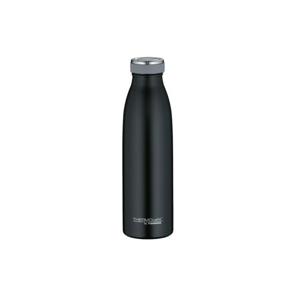 Gourde Thermos Thermocafe 500ml, noire, à double paroi isolante, en acier inoxydable, compatible avec boissons gazeuses