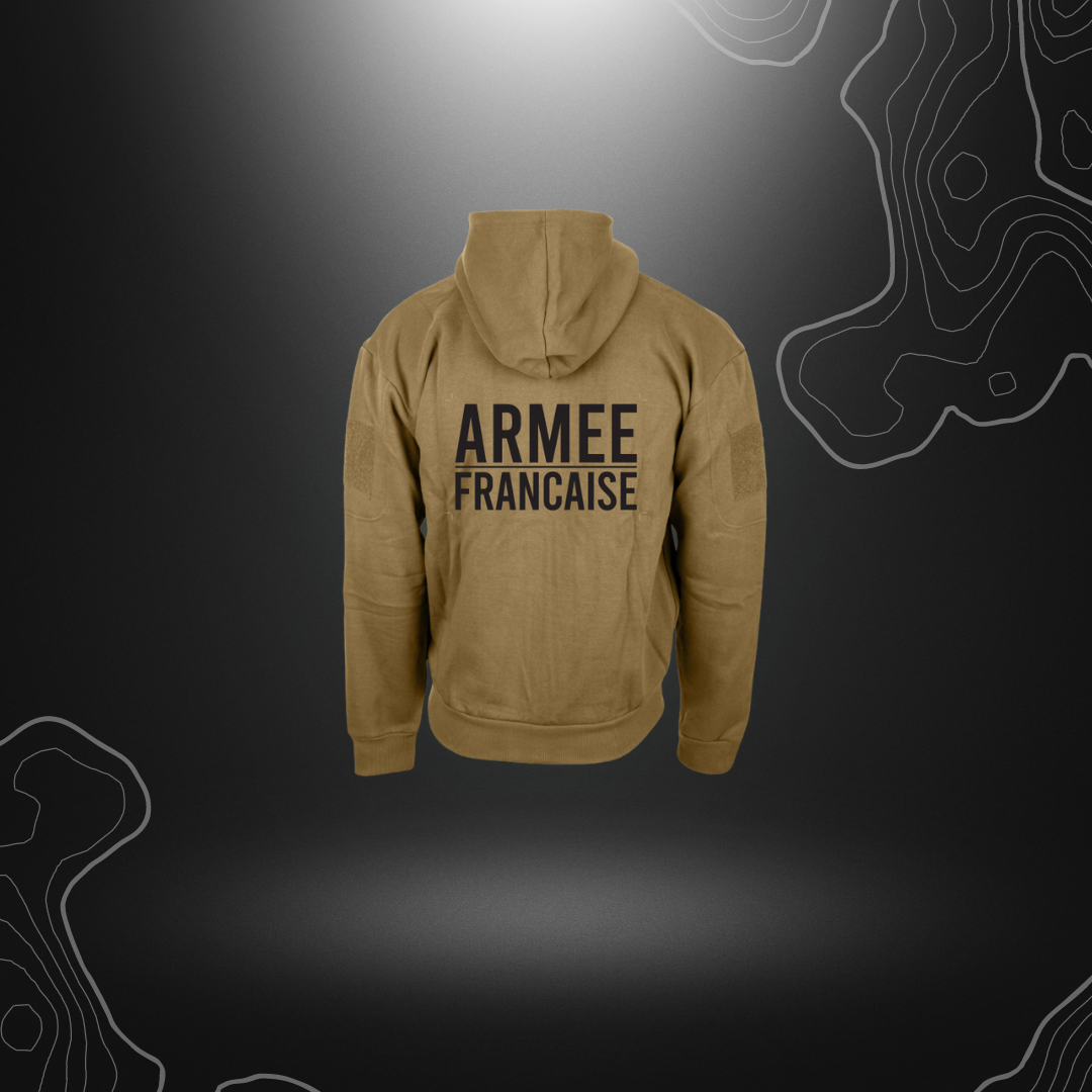 Authentique sweat de l'armée française avec capuche et fermeture à glissière, en coton et polyester