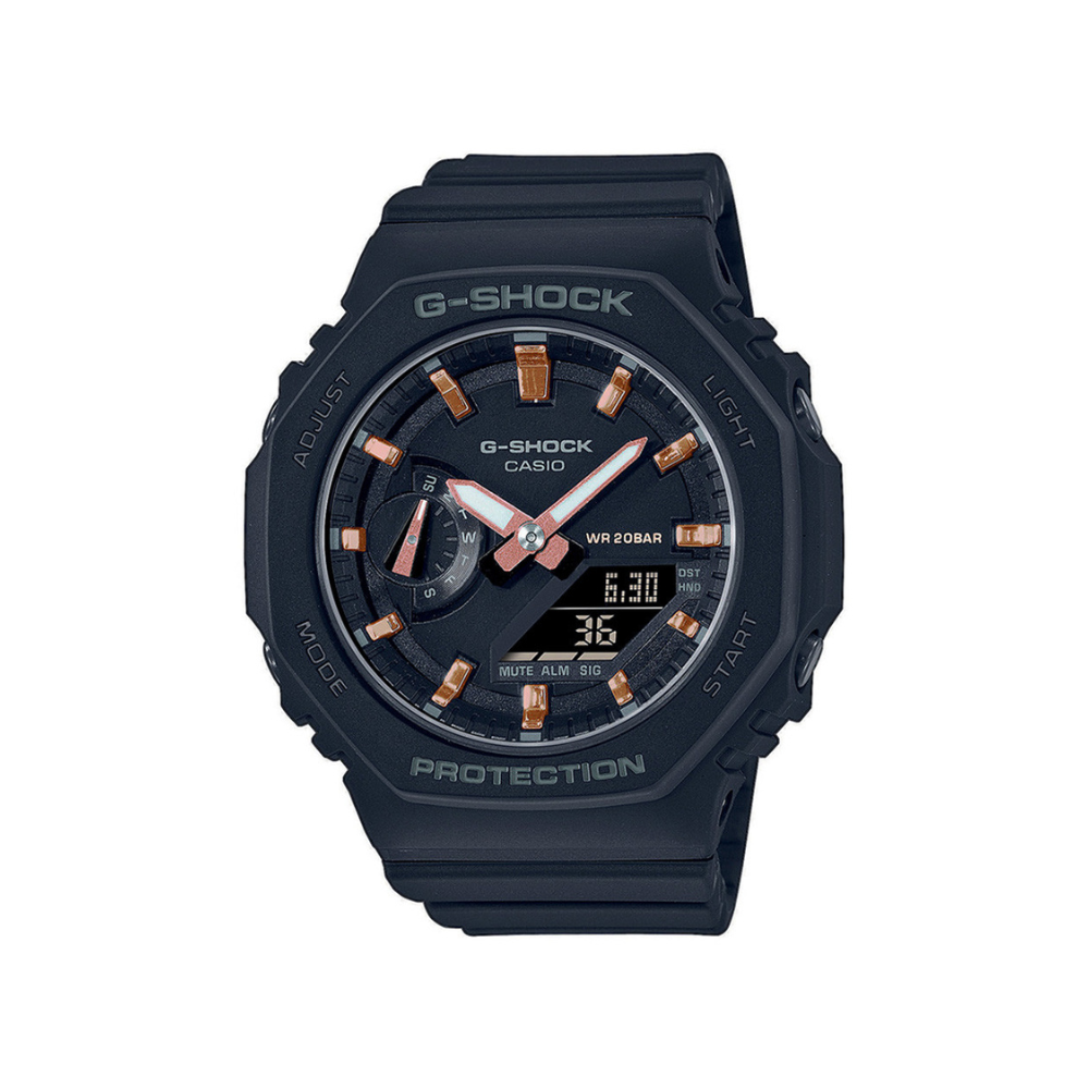 Montre G-Shock GMA-S2100 noire de Casio, légère, robuste et élégante avec cadran en verre minéral, boîtier et bracelet en résine, affichage analogique et