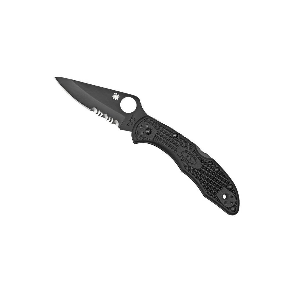 Spyderco Delica 4 noir couteau pliant avec lame semi-dentée en acier VG-10 et manche en nylon/fibre de verre