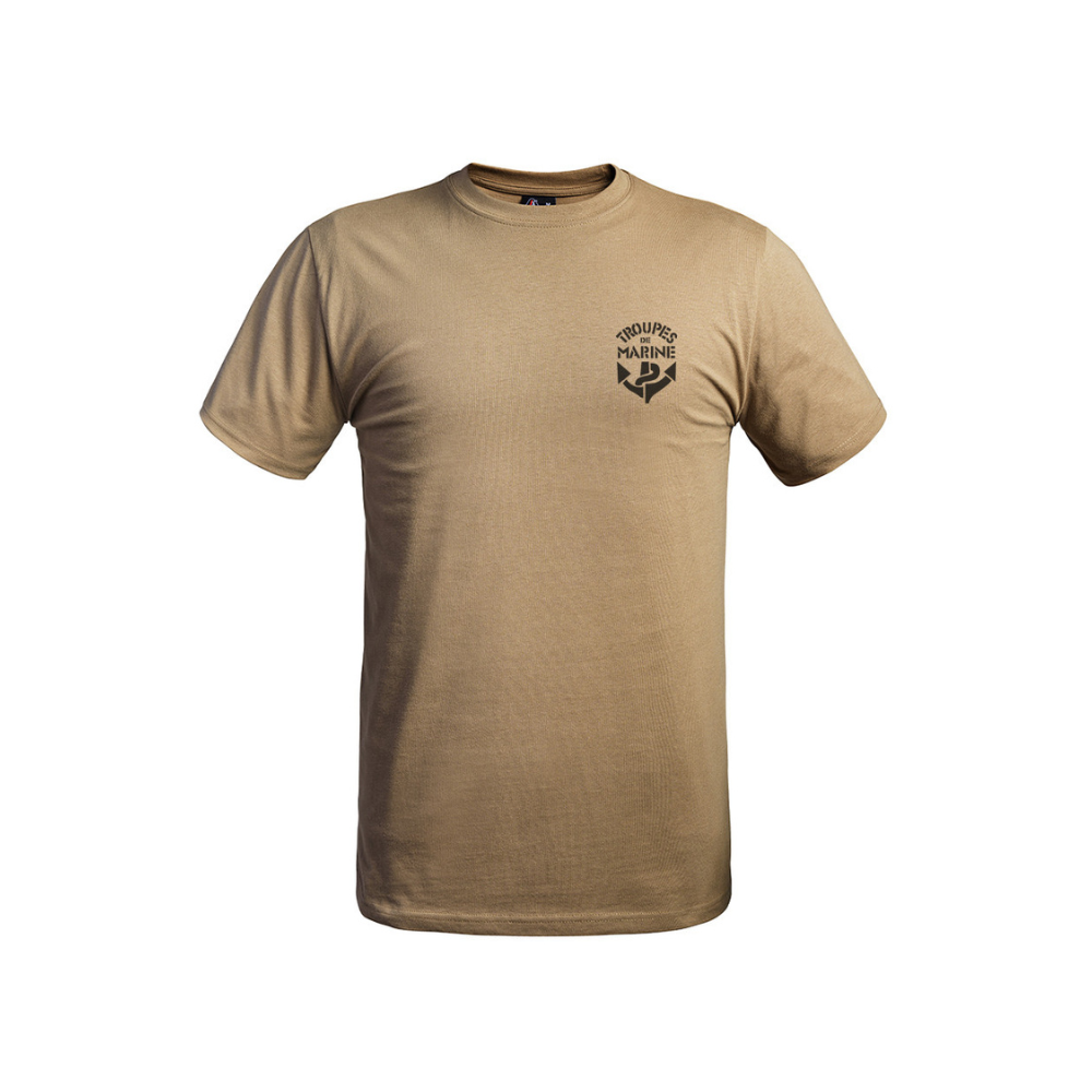 Logo Troupes de Marine sur un t-shirt vert olive en coton résistant