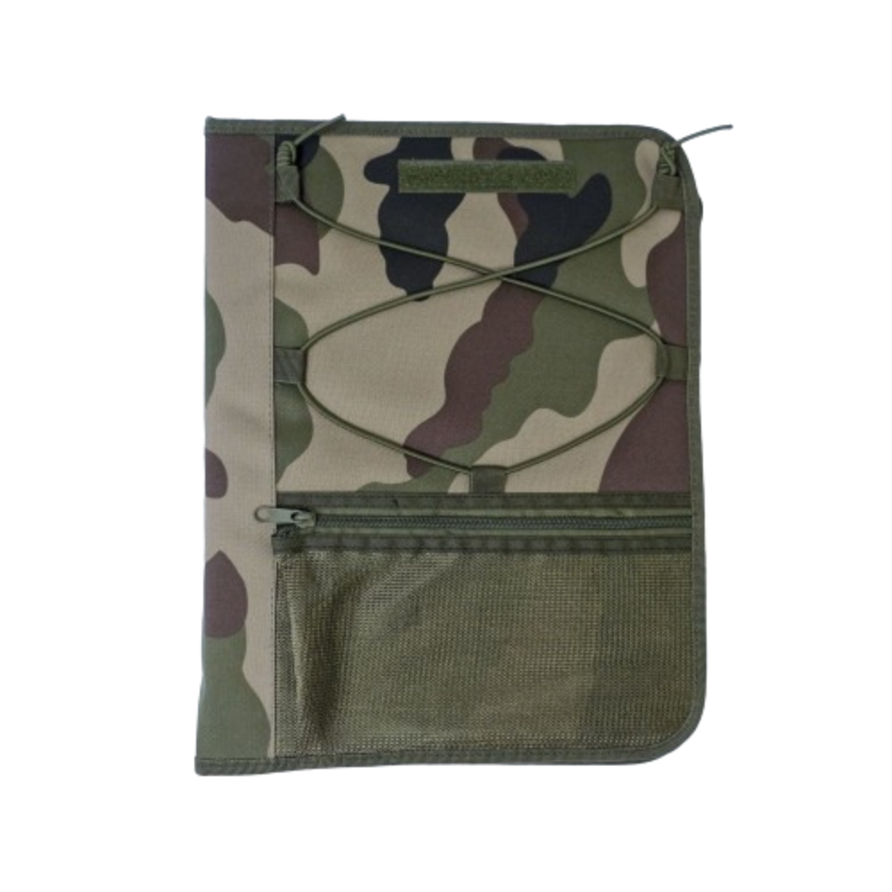 Classeur militaire A4 OPEX en polyester avec poche extérieure zippée, emplacement pour bande patronymique et pochette accessoires