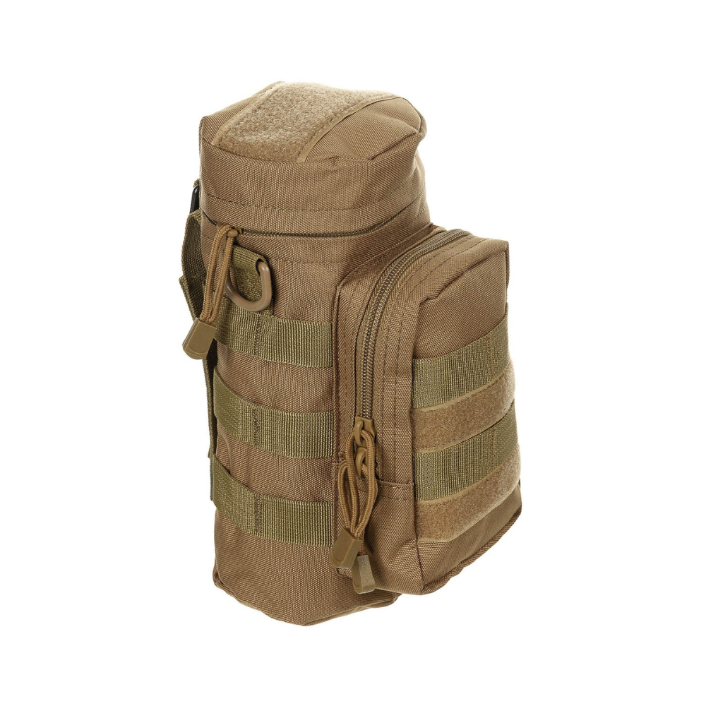 Sac rond molle coyote MFH avec compartiment principal, poche frontale, anneau de type D et mousqueton en métal, en polyester 100%