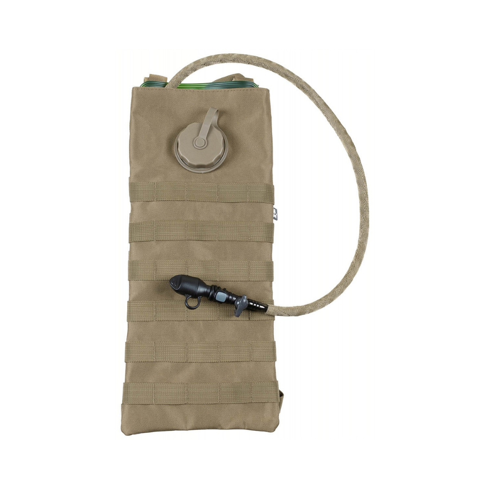 Poche d'hydratation Molle 2.5L avec pochette TPU Tan de MFH, avec bretelles réglables, poche arrière à fermeture velcro, boucles de fixation Mol