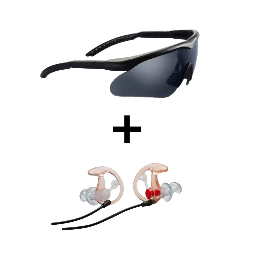Pack de protection individuelle de tir 2.0 incluant des lunettes balistiques Raptor et un casque anti-bruit Pro-X Supreme