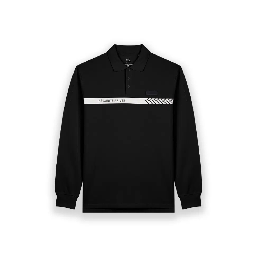 Polo manches longues noir pour sécurité privée avec marquage GK SAFETEK®