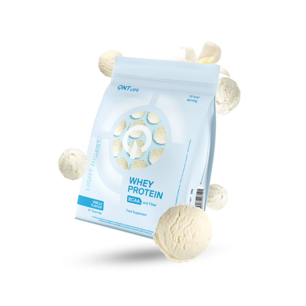 Pot de protéine Whey Light Digest vanille 500g de QNT pour amélioration des performances sportives et soutien à la perte de poids
