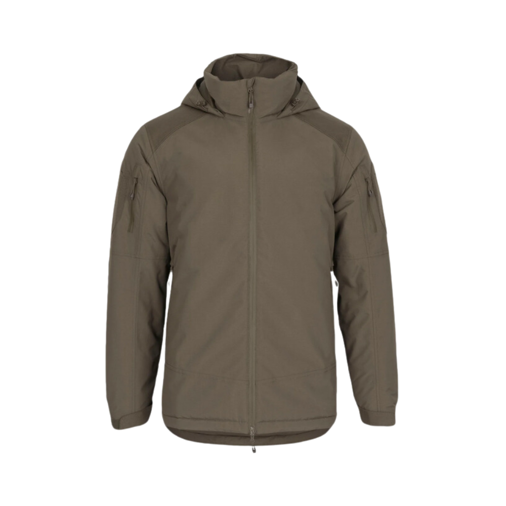 Veste parka STOIRM Tactical en vert olive de la marque Highlander, imperméable et respirante avec isolation Primaloft et renfort Cordura pour une durabilité exceptionnelle.