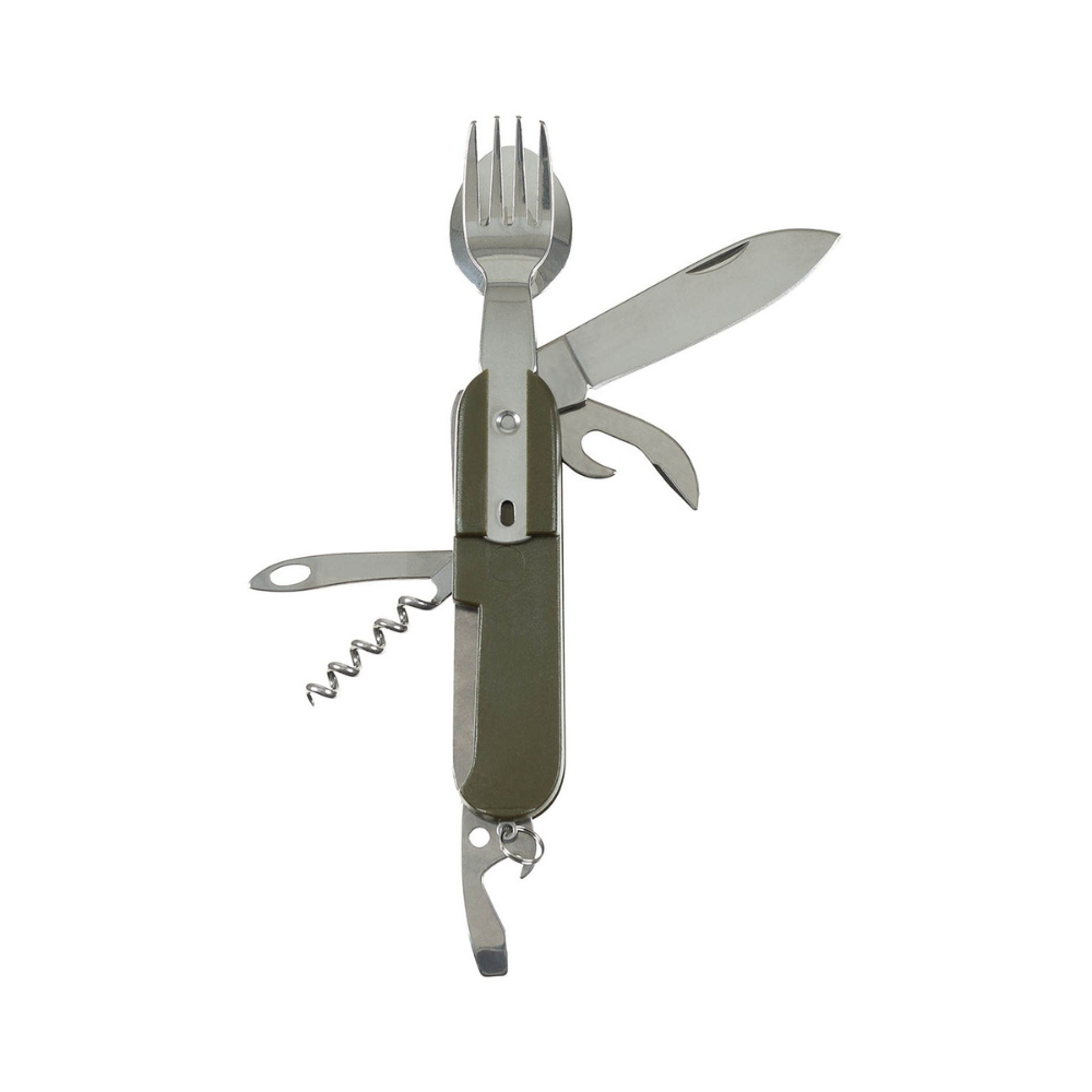 Petit modèle de couteau suisse Tatoo Vert de MFH, 6 pièces fonctionnelles, doté d'un tournevis, décapsuleur, poinçon alésoir, ouvre-boî