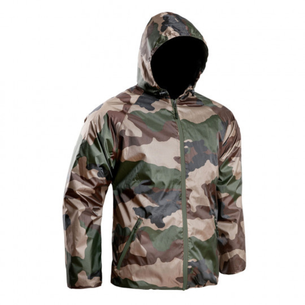 Veste de pluie ultra-légère et imperméable en tissu Ripstop avec membrane X-PERF, coupe-vent, capuche et taille réglables, coloris camo fr/ce, de