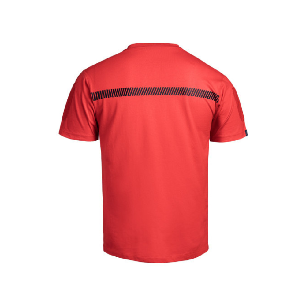 Rouge T-shirt Sécurité Incendie avec marquage poitrine et bande bleue, 100% coton, de A10 Equipment