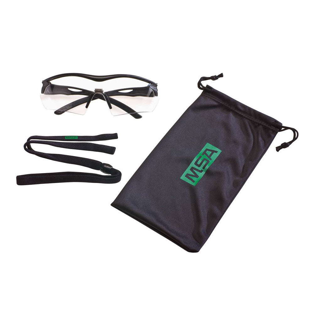 MSA Lunettes de Protection Balistique Photochromique en noir avec revêtement Sightgard, écran fumé et branches à mémoire de forme
