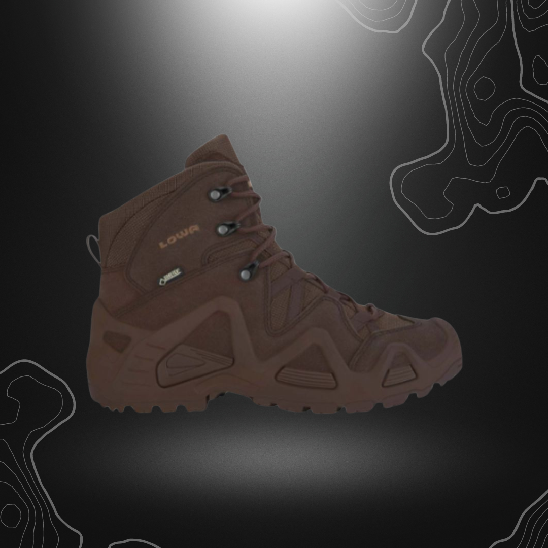 Chaussures de terrain légères et confortables Zephyr GTX Mid TF Marron de Lowa, dotées d'une membrane Gore-Tex respirante, idéales pour l'usage militaire et outdoor.