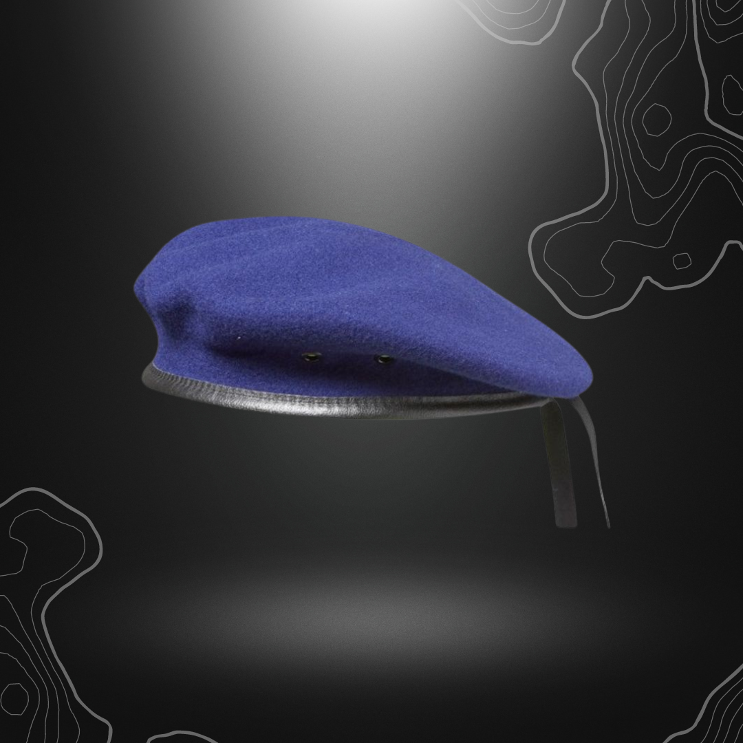 Beret bleu ALAT Special Commando en laine 100% avec insignes et pourtour en cuir