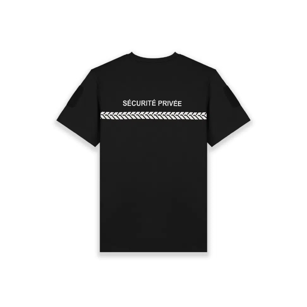 Black T-Shirt GK SAFETEK® pour la sécurité privée avec bande grise et marquages rétroréfléchissants